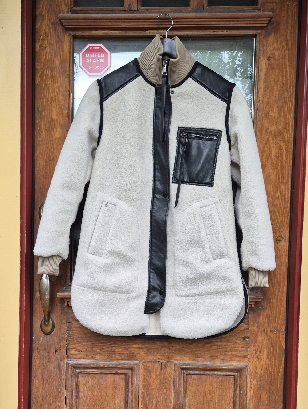 Women's Cream Teddy Jacket with Black Trim